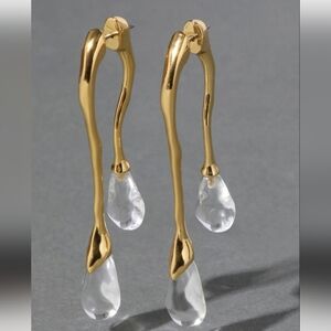 Alexis Bittar Lucite Gold Front Back Double Drop Earring- Clear